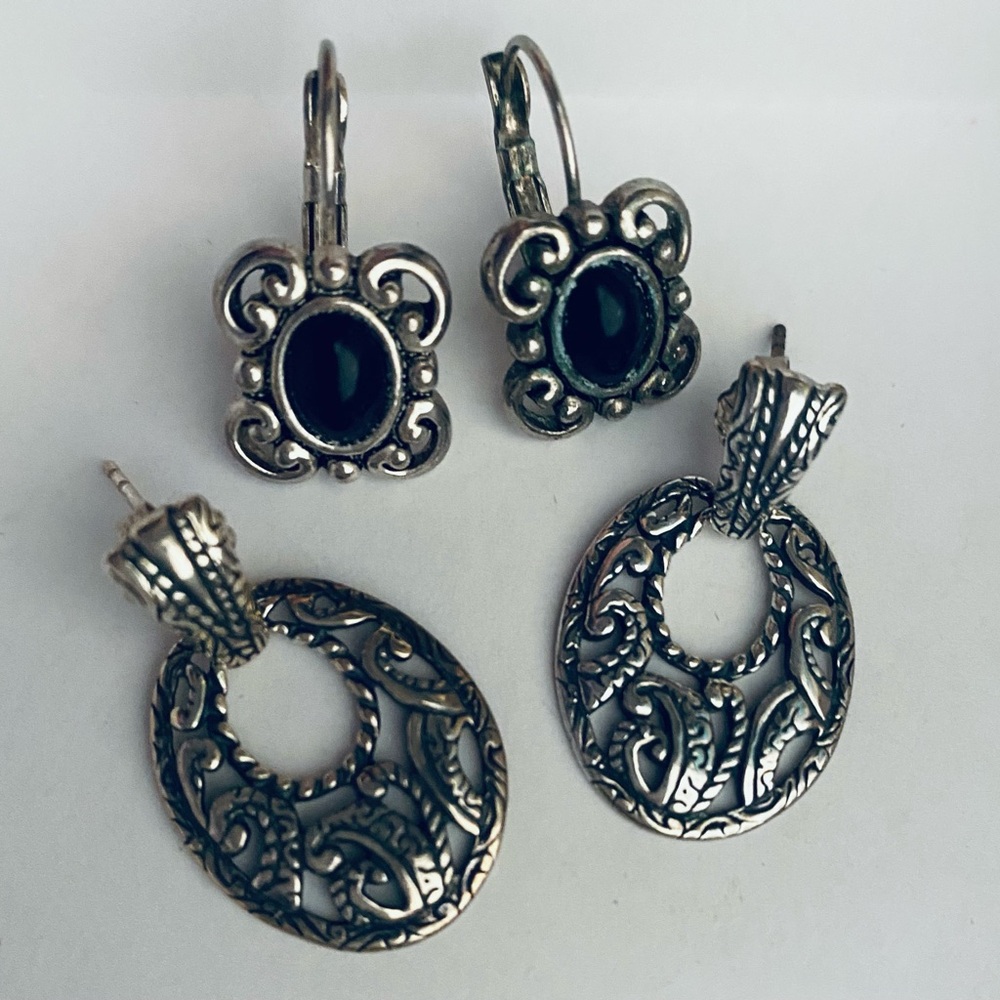 Intricate Black and Silver Earrings